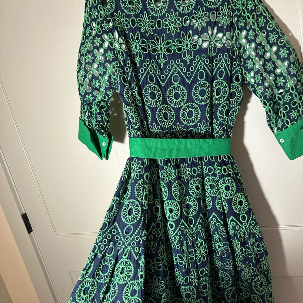 Gretchen Scott Designs Green and Navy Little Bo Peep eyelet midi dress - Picture 7 of 9